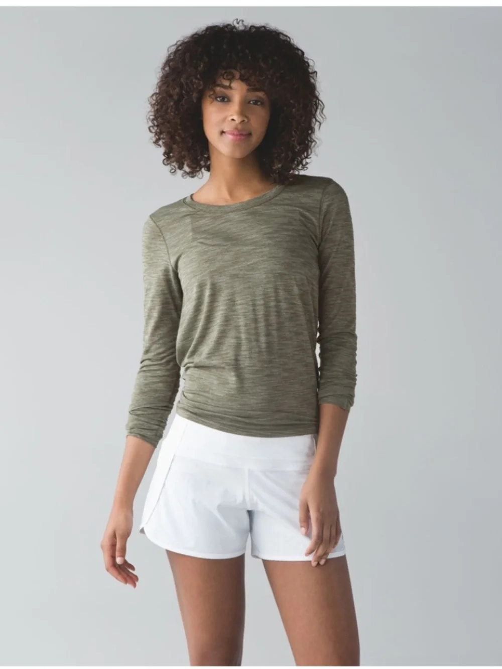 LULULEMON BEAT THE HEAT LONG SLEEVE HEATHERED OLIVE GREEN